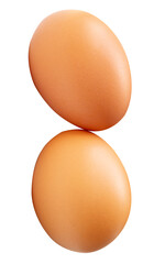 Top view of two brown chicken eggs in stack isolated with clipping path in png file format