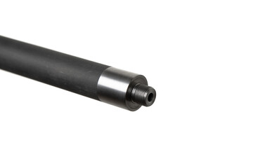 Close-up of a .22 caliber rifle with a modern tactical design, adjustable black stock, and extended barrel, ideal for precision shooting, hunting, and training