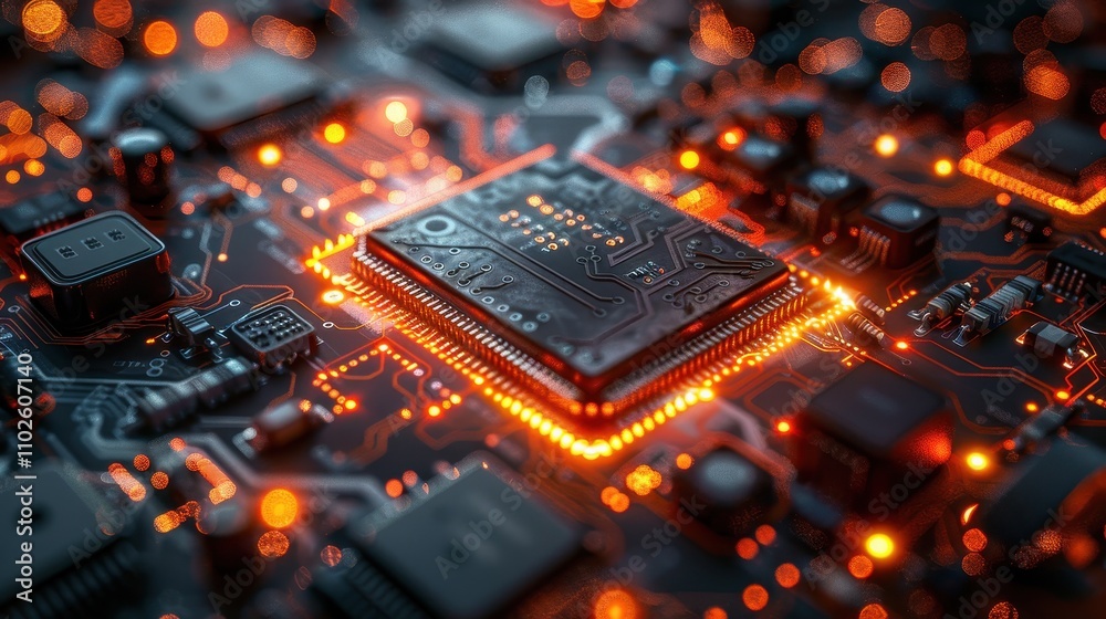Aufkleber illuminated microchip circuit board technology detail