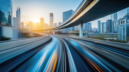 Fototapeta premium Cityscape with a Fast Moving Highway