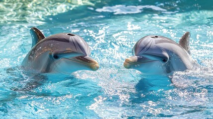 Naklejka premium Dolphins jumping playfully in the sea at loma water adventure vibrant environment close-up view