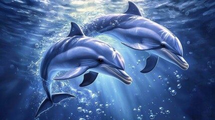 Dolphins jumping playfully in the sea near loma underwater scene nature vibrant ocean life