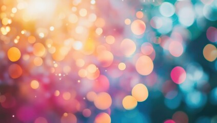 Fototapeta premium Colorful Bokeh Lights on Grainy Background with Lens Flare, Soft Focus, and Rainbow Colors, Retro Film Effect