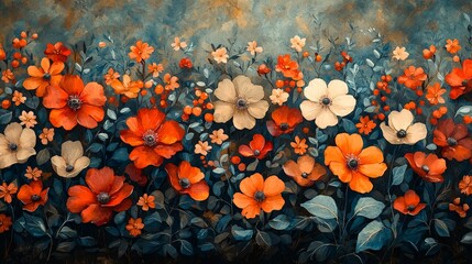 A vibrant floral arrangement featuring various colorful flowers against a textured background.