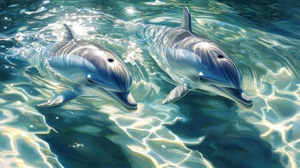 Obraz premium Dolphins jumping and playing in the water at loma sea vibrant ocean scene nature perspective