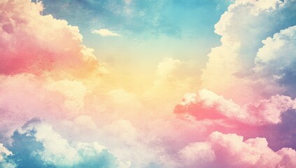 Colorful Pastel Background with Pink, Blue, and Yellow Sky and Clouds, Soft Dreamy Watercolor Illustration