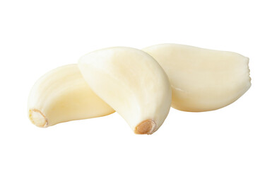 Side view of peeled garlic cloves in stack isolated with clipping path in png file format