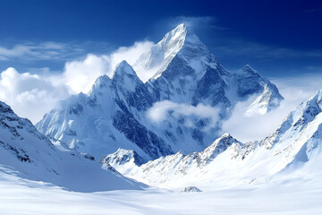 Naklejka premium Eternal Tranquility: Pristine Peaks Embracing a Pure Sky