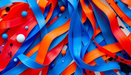 Vibrant abstract background with ribbons and spheres.