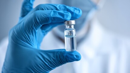 Close-up of a hand holding a vaccine for immunization to protect against diseases like COVID-19, HPV