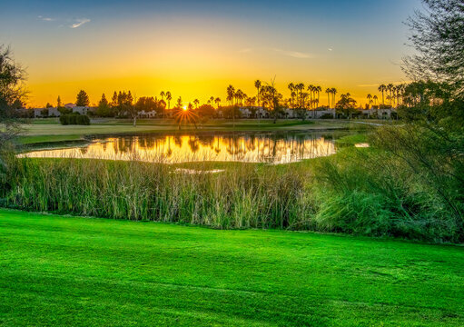 Sunset Over Schrader's Pond Scottsdale AZ