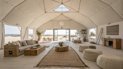 Unique living space promoting shared experiences featuring minimalist designs and functional gathering zones.