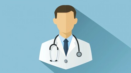 Fototapeta premium A simple, flat-style icon of a doctor wearing a stethoscope and a lab coat.