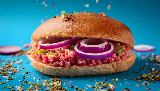 mett, br&ouml;tchen, new, style, k&ouml;ln, essen, karneval, konfetti, ein, bunt, feiern, party, copy, space, modern, werbetafel, sandwich, bun, copy space, carte, design, brot, mahl, burger, brotzeit, flyer, 1