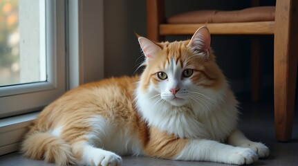 cat lounging in a cozy home interior with soft lighting