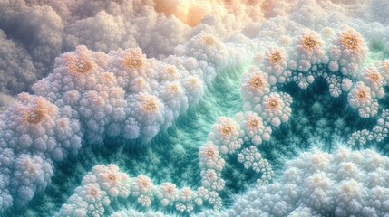 Fototapeta premium Abstract fractal landscape of ethereal clouds and flowers