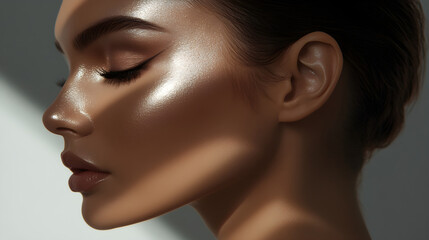 Fototapeta premium Mastering the Art of Highlighting and Bronzing in Makeup: Expert Techniques for a Radiant, Sculpted Look