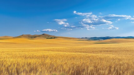 Obraz premium Wheat in the wind. A golden wheat field swaying gently in the wind, symbolizing harvest and readiness. 