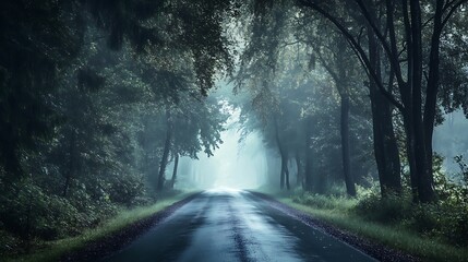 Fototapeta premium Foggy Road in Forest