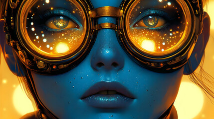 Goggles Cosmos: Blue Skin Digital Illustration