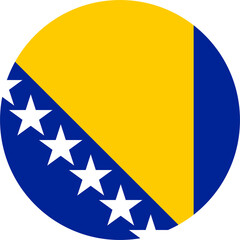 Bosnia and Herzegovina country flag icon, round button with bosnian national flag colors
