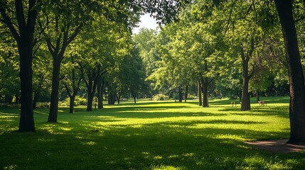 Obraz premium Sunlit Green Park Trees Landscape