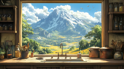Mountain View Kitchen Illustration