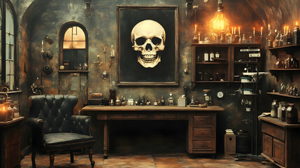 Dark Academia Alchemy Room Illustration