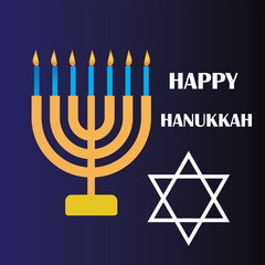Happy Hanukkah holidays hand drawn lettering with banner, poster writing text icon. vector illustration.