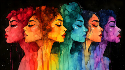 Rainbow Women Watercolor Illustration