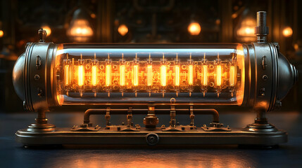 Obraz premium Steampunk Nixie Tube Lamp 3D Illustration