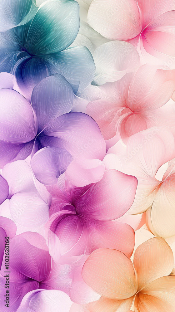 Poster A colorful array of flower petals in soft tones creates a soothing and artistic visual experience, showcasing nature\'s beauty