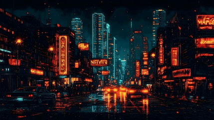 Pixel Art Cityscape at Night