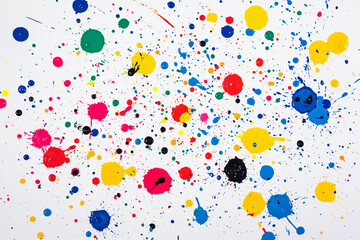 Isolated colorful confetti background. Abstract colorful background with lots of paint splashes. Ink drips flowing.