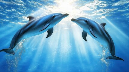Obraz premium Underwater dolphins capturing playfulness and serenity in ocean nature photography