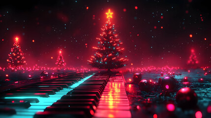 Neon Christmas Tree 3D Illustration