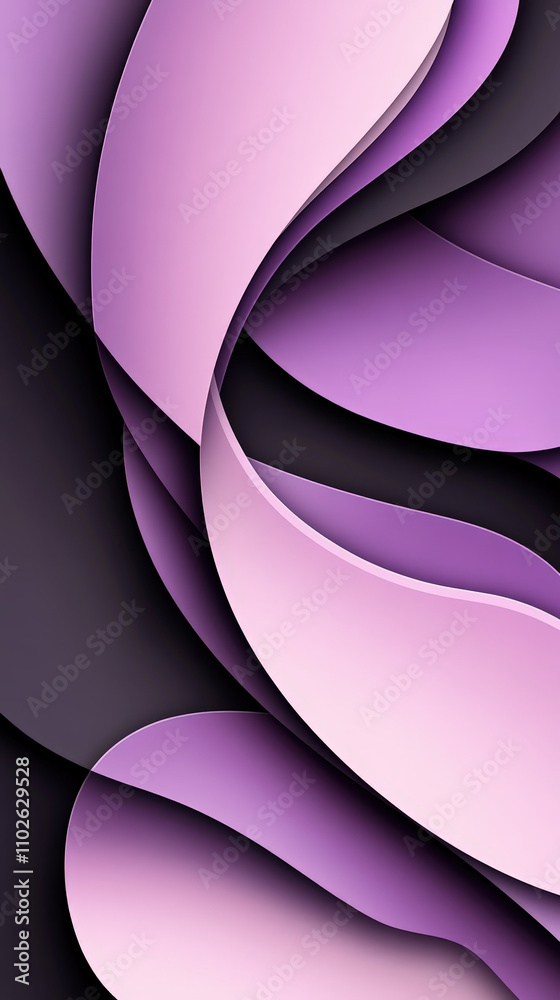 Poster Curved shapes in various shades of purple blend seamlessly, creating an abstract composition with depth and elegance