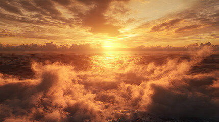 Obraz premium Ethereal Horizon: Glimmering Gold Dusk with Misty Ambiance