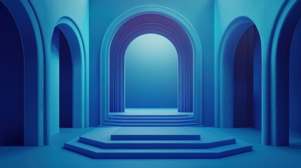 Fototapeta premium Abstract Blue Architectural Structure With Steps And Arched Entrances