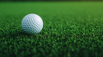 A serene yet tense scene of a golf ball at the edge of a putting green, framed by immaculate grass blades, and a distant view of the hole, depicting the anticipation of a golfer preparing to 