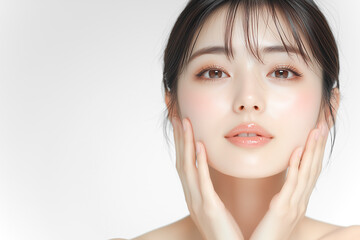 美しい肌を持つ日本人女性のビューティー素材。スキンケア、美容イメージ