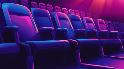 Obraz premium Vibrant and Futuristic Theater Seating in Shades of Blue and Purple, Ideal for Event Spaces, Cinemas, or Modern Entertainment Venues