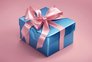a detailed blue gift box with ribbons on a white background