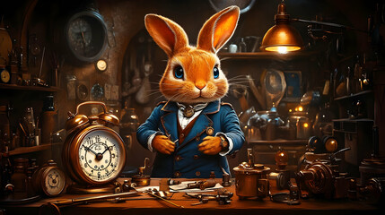 Steampunk Rabbit Clockmaker Illustration