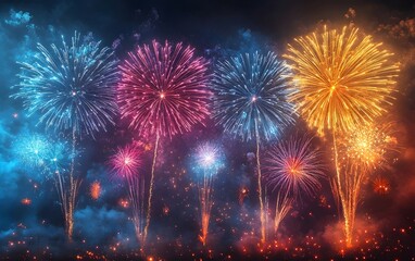 Obraz premium A fireworks display with a variety of colors and shapes