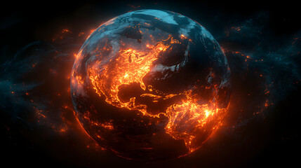 Obraz premium Fiery Planet: A Desperate World Enveloped by Uncontrollable Flames