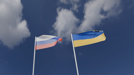 Russian ukraine flag waving blue sky cloudy white background wallpaper top view danger power soldier peace combat diplomacy business city force weapon usa united state america eu europe politic crimea