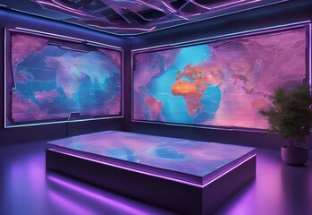 3d holographic map interface displaying geographic visuals