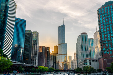 Chicago River Tourboat Downtown Chicago Skyscrapers