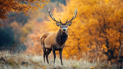 Majestic Red Deer Stag in Autumn Forest